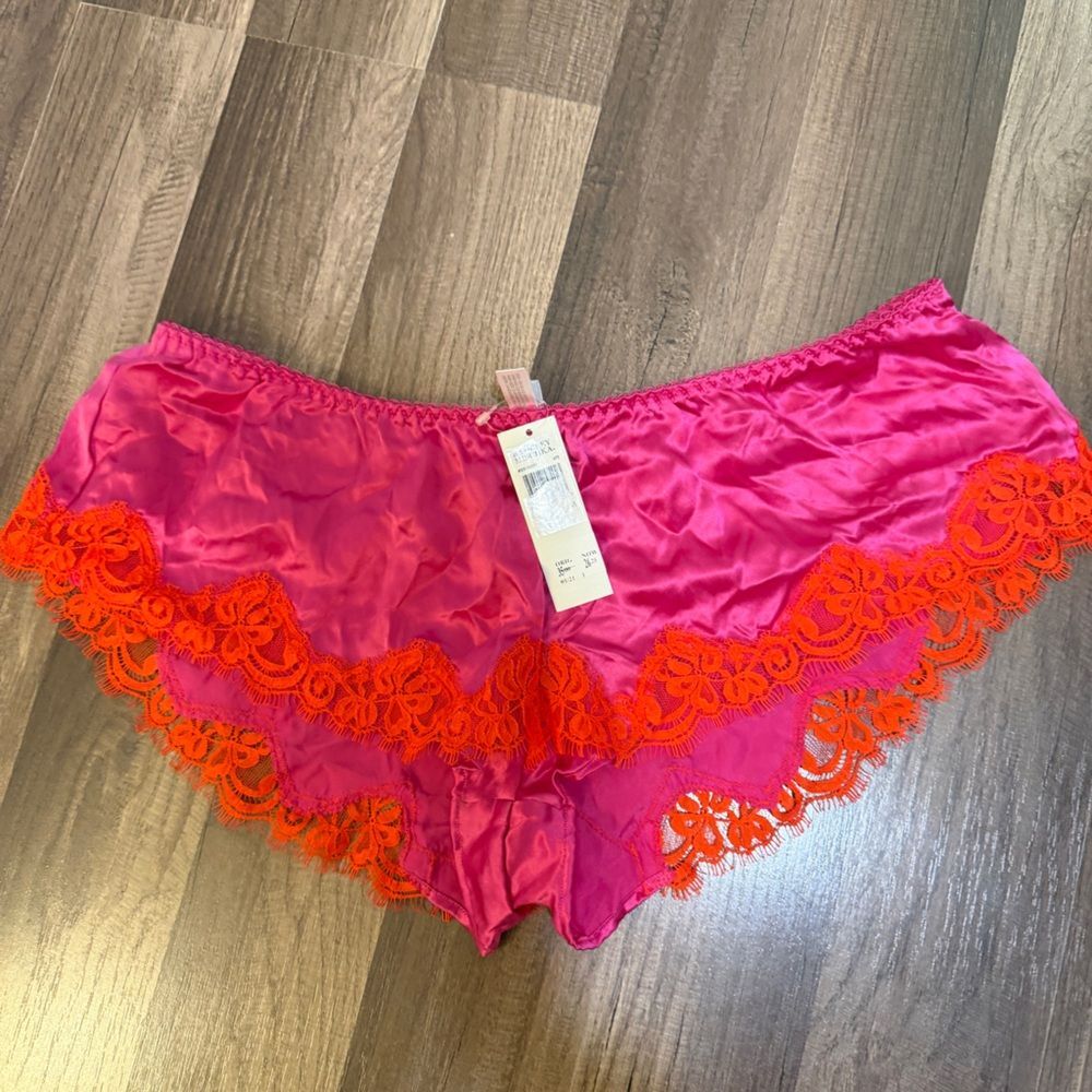 Badgley Mischka Pink Panties with Orange Lace NWT M